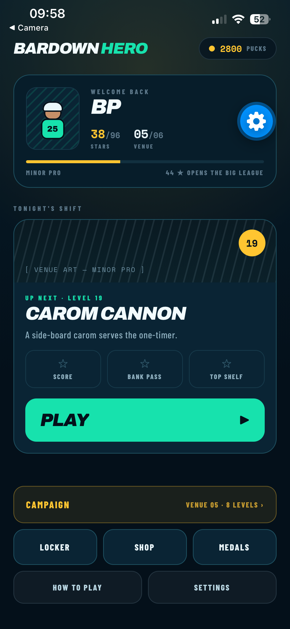 Bardown Hero menu